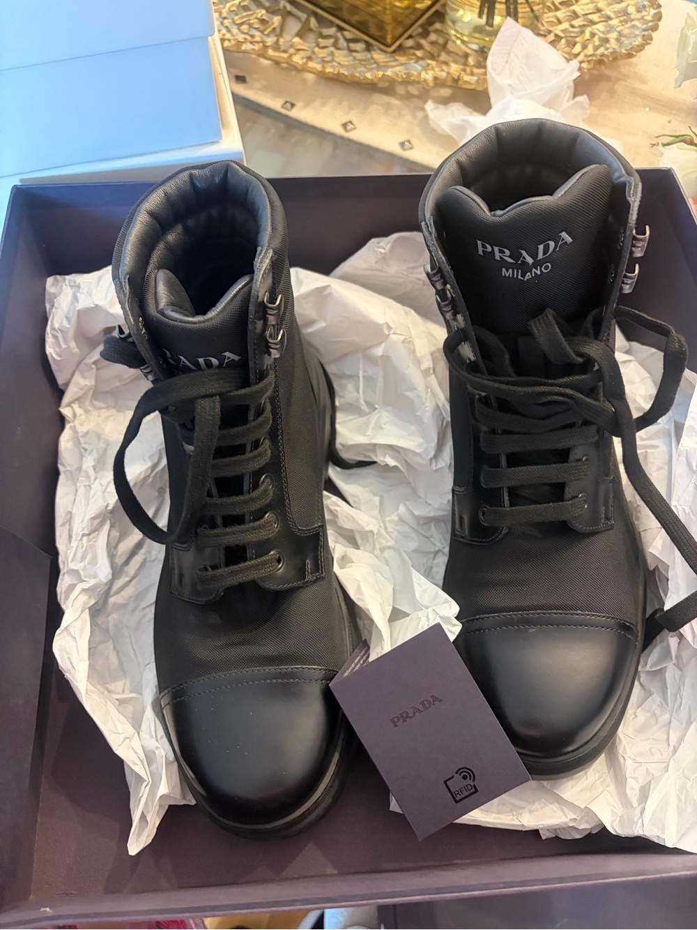 Prada Black Lace-Up Combat Boots